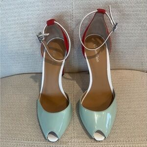 Calvin Klein Red and Mint Peep Toe Heels